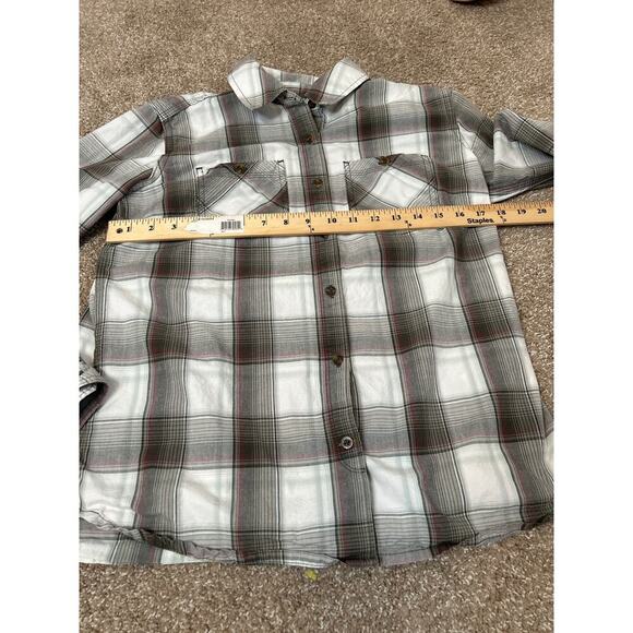 Carhartt women's button down plaid western cowgirl Rodeo cream/brown SZ SM 4/6 - Picture 5 of 8